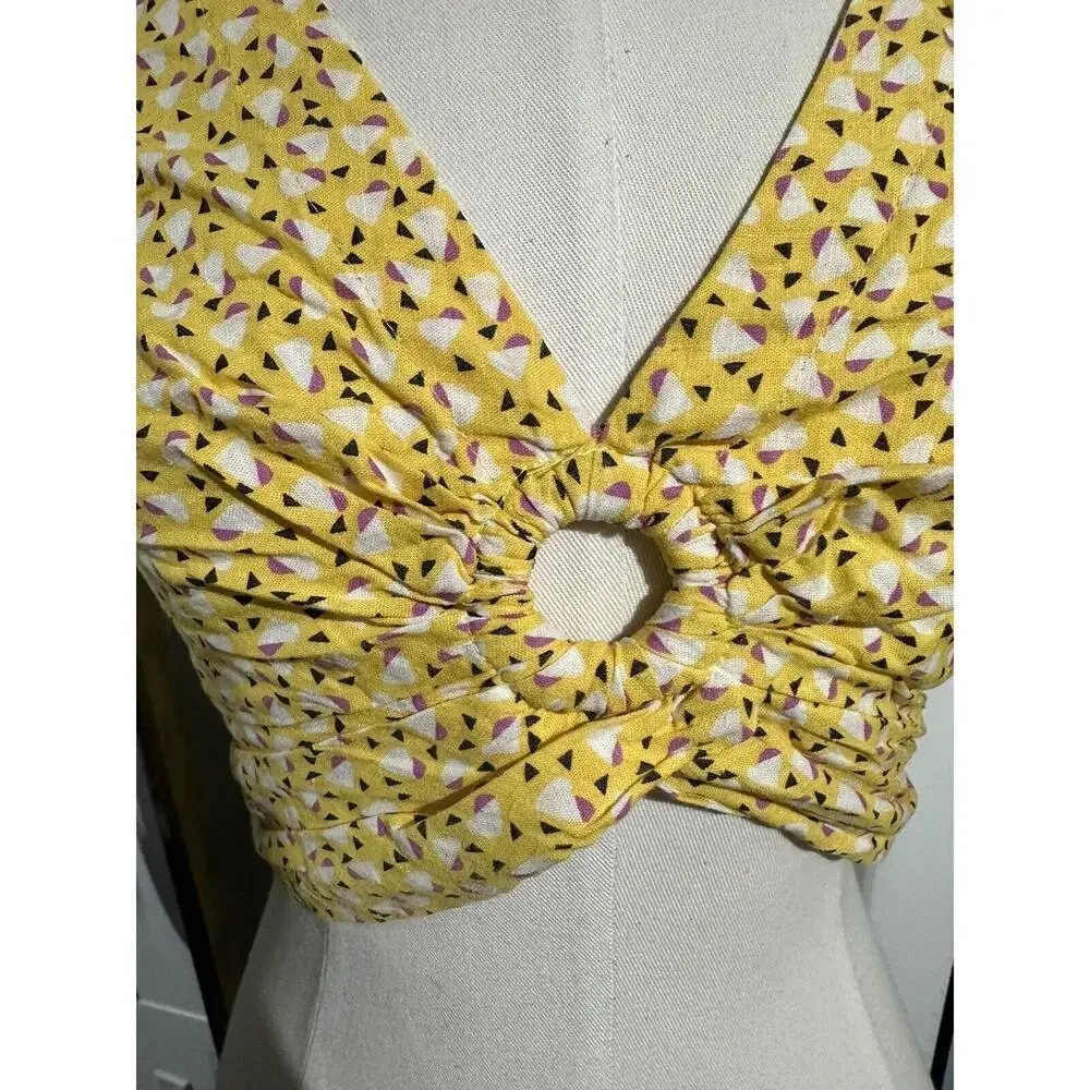 Free People Women’s Havana Honey Crop Top Blouse Yellow Size XS NWT